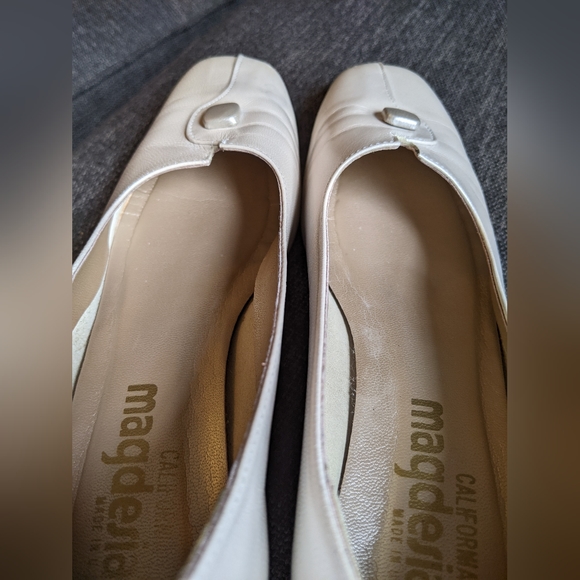 Magdesians 8 N leather white cream pumps retro low heel pearly wedding shoes - Picture 6 of 6